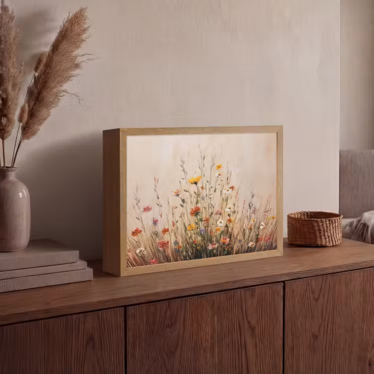 Wilde bloemen - Penseelstreken - Rustgevend Light Box met batterij (Wandlamp) middel -sfeer2