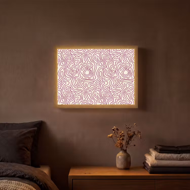 Kronkelende lijn - Magenta - Crème Light Box met batterij (Wandlamp) middel 907 -sfeer4