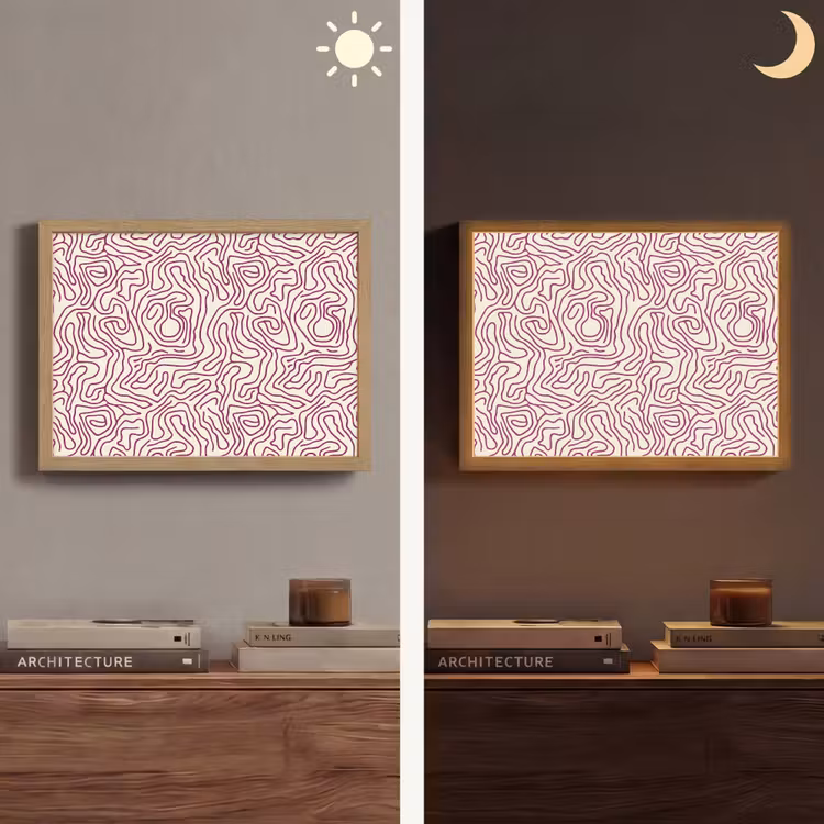 Kronkelende lijn - Magenta - Crème Light Box met batterij (Wandlamp) middel 907 -sfeer3