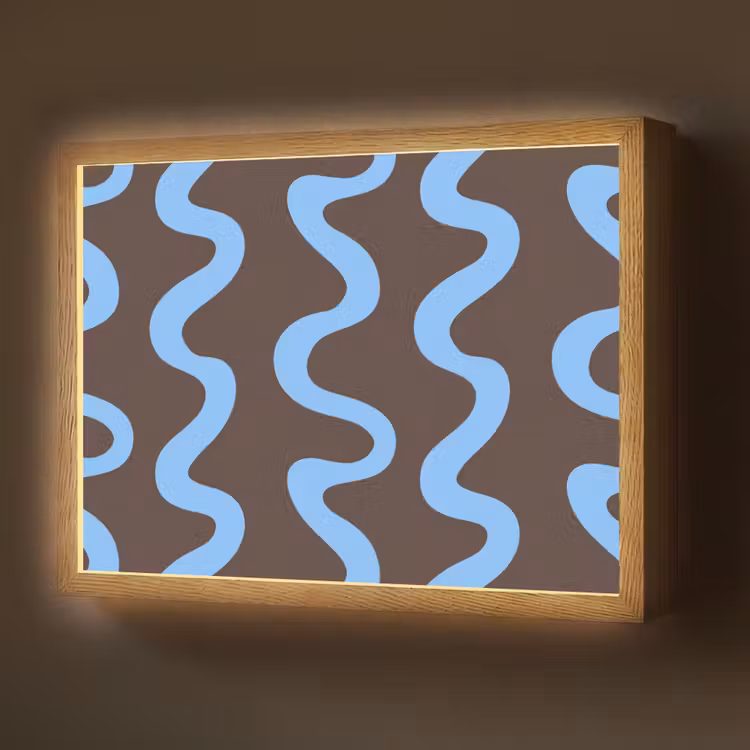 Kronkelende lijnen - Blauw - Bruin - Minimalistisch Light Box met batterij (Wandlamp) middel 907 -z3d_website