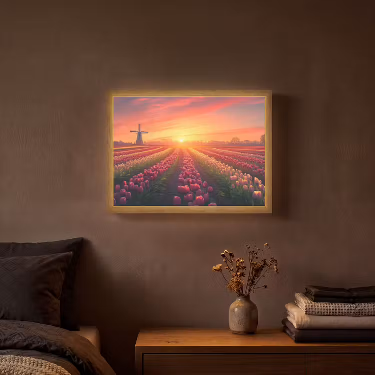 Windmolen - Zonsondergang - Landschap Light Box met batterij (Wandlamp) middel -sfeer4