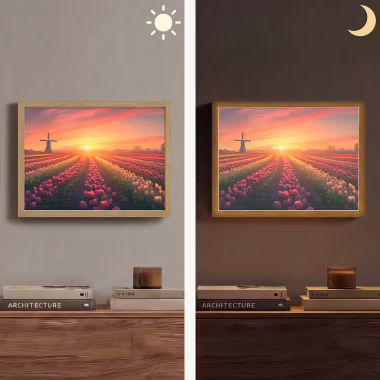 Windmolen - Zonsondergang - Landschap Light Box met batterij (Wandlamp) middel -sfeer3