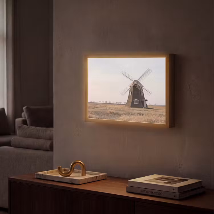 Windmolens - Landschap - Veld Light Box met batterij (Wandlamp) middel -sfeer1