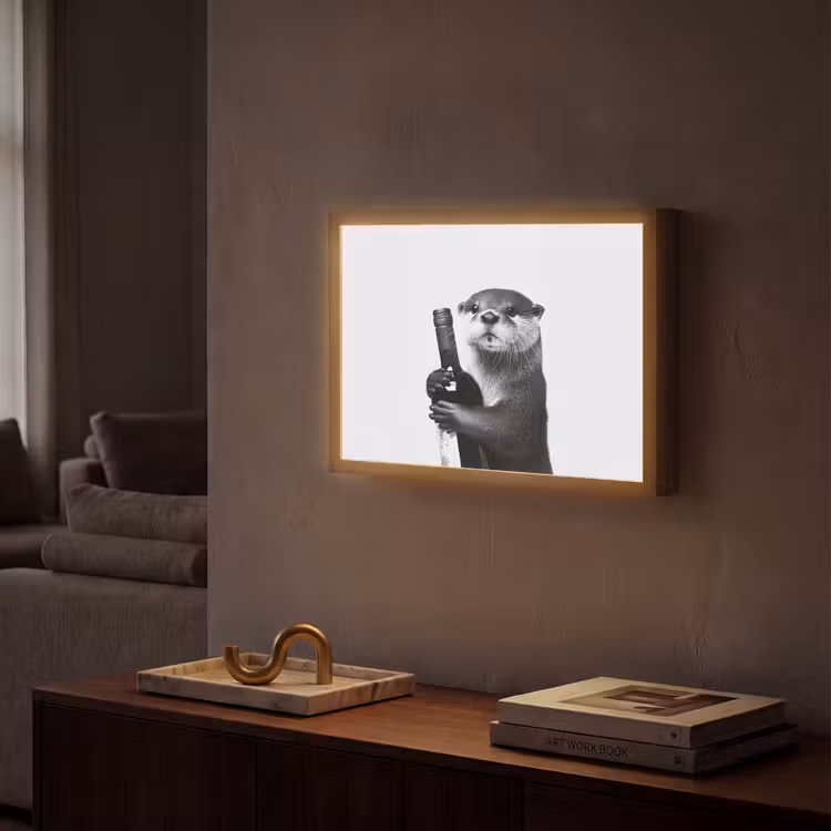 Wijnfles - Otter - Zwart Light Box met batterij (Wandlamp) middel -sfeer1