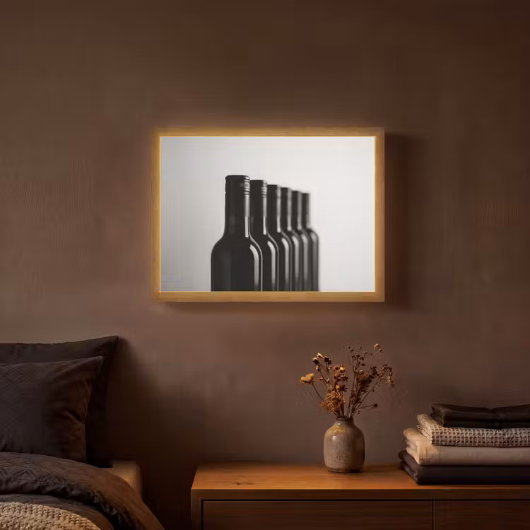 Wijnflessen - Zwart - Minimalistisch Light Box met batterij (Wandlamp) middel -sfeer4