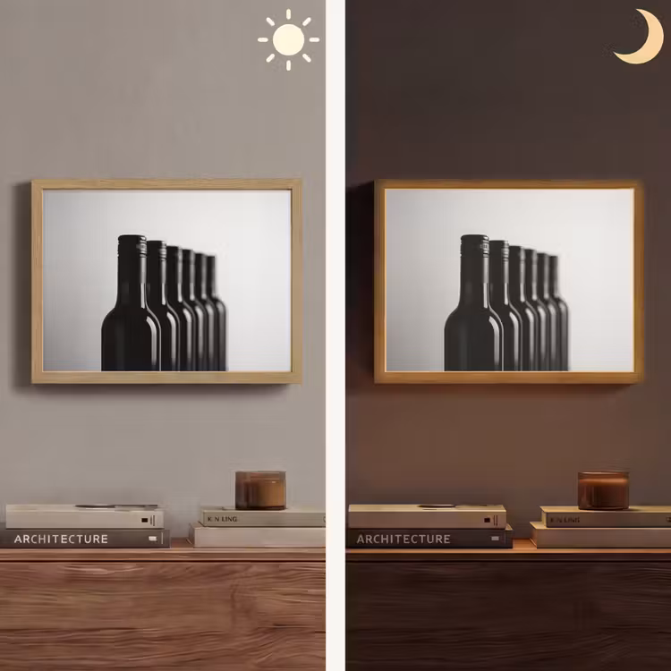 Wijnflessen - Zwart - Minimalistisch Light Box met batterij (Wandlamp) middel -sfeer3