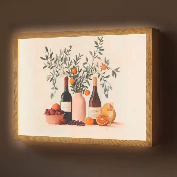 Wijnflessen - Takken - Sinaasappels Light Box met batterij (Wandlamp) middel -z3d_website