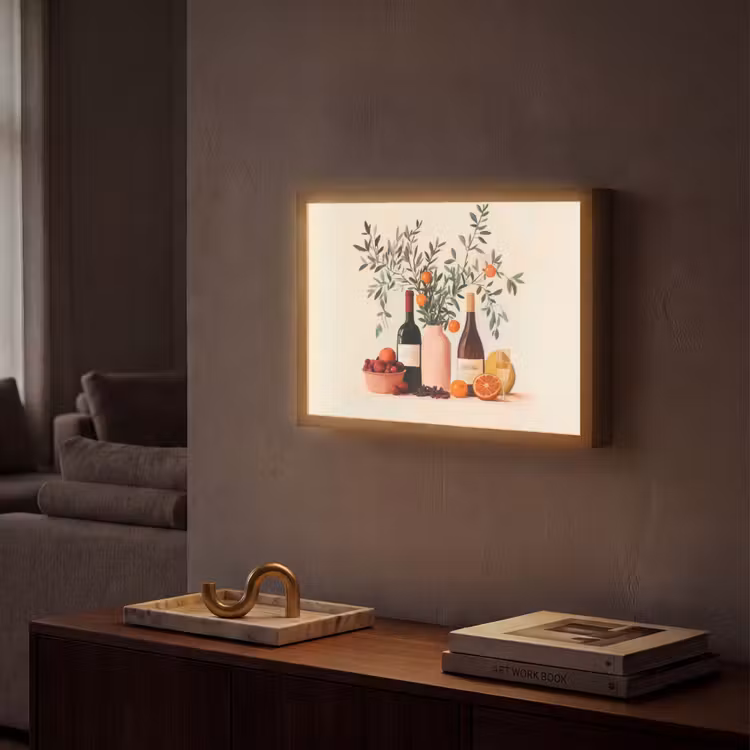 Wijnflessen - Takken - Sinaasappels Light Box met batterij (Wandlamp) middel -sfeer1