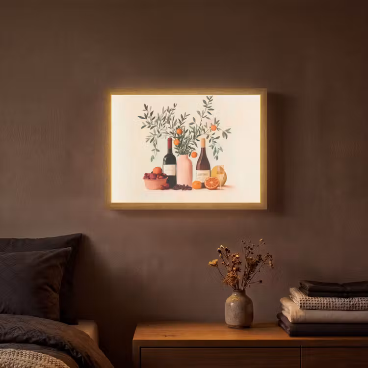 Wijnflessen - Takken - Sinaasappels Light Box met batterij (Wandlamp) middel -sfeer4