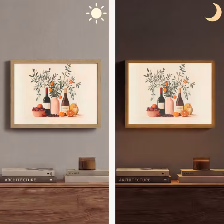 Wijnflessen - Takken - Sinaasappels Light Box met batterij (Wandlamp) middel -sfeer3