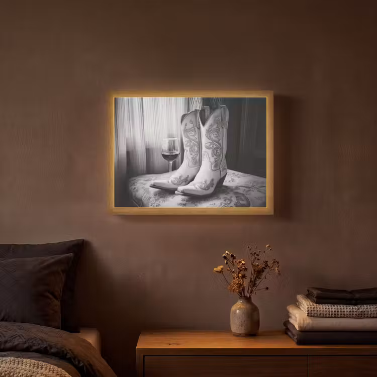 Wijn - Cowboylaarzen - Raamlicht - Wit Light Box met batterij (Wandlamp) middel -sfeer4