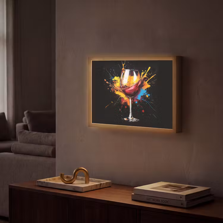 Wijn - Glas - Graffiti - Borrel - Rood - Verf Light Box met batterij (Wandlamp) middel -sfeer1
