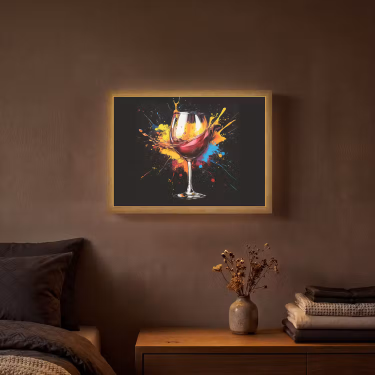 Wijn - Glas - Graffiti - Borrel - Rood - Verf Light Box met batterij (Wandlamp) middel -sfeer4
