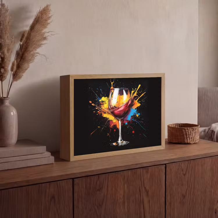 Wijn - Glas - Graffiti - Borrel - Rood - Verf Light Box met batterij (Wandlamp) middel -sfeer2
