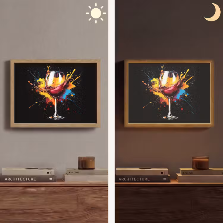 Wijn - Glas - Graffiti - Borrel - Rood - Verf Light Box met batterij (Wandlamp) middel -sfeer3
