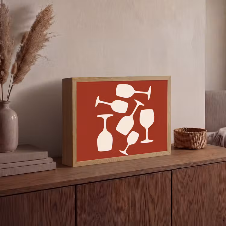 Wijnglazen - Silhouetten - Wit Light Box met batterij (Wandlamp) middel -sfeer2
