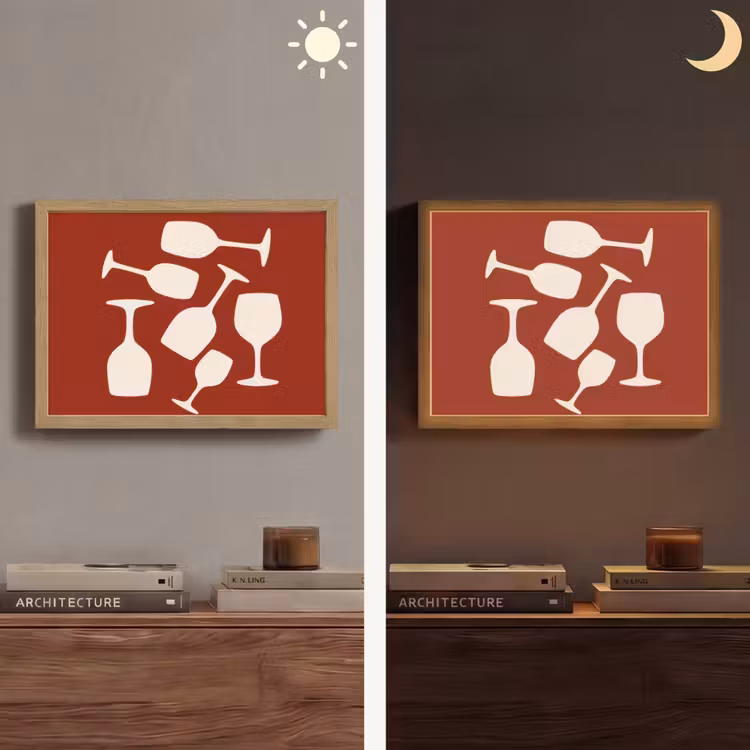 Wijnglazen - Silhouetten - Wit Light Box met batterij (Wandlamp) middel -sfeer3