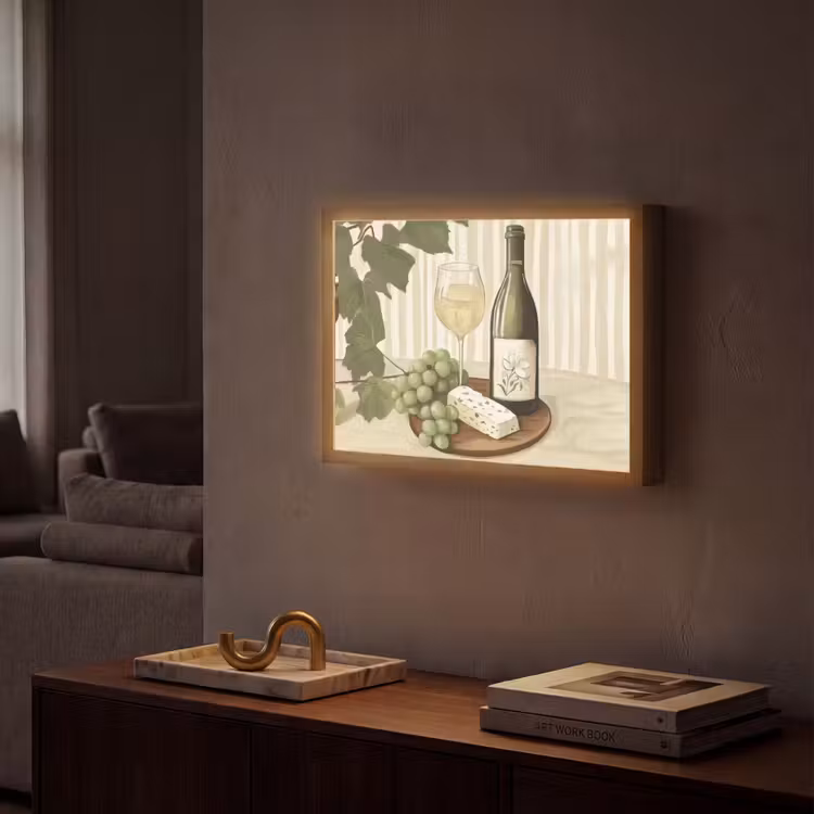 Wijn - Druiven - Kaas - Bladeren Light Box met batterij (Wandlamp) middel -sfeer1