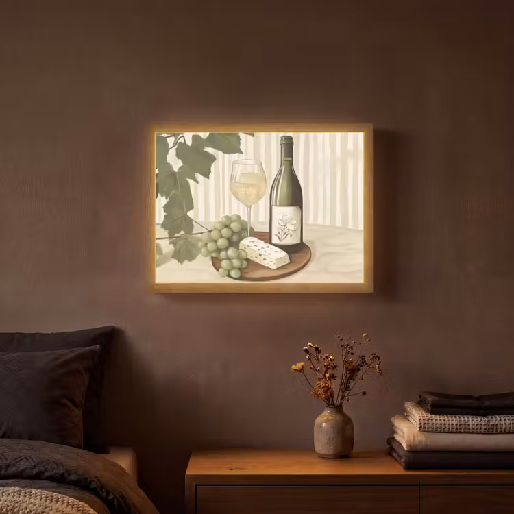 Wijn - Druiven - Kaas - Bladeren Light Box met batterij (Wandlamp) middel -sfeer4