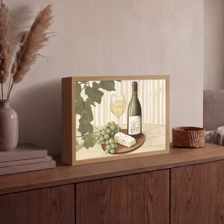 Wijn - Druiven - Kaas - Bladeren Light Box met batterij (Wandlamp) middel -sfeer2