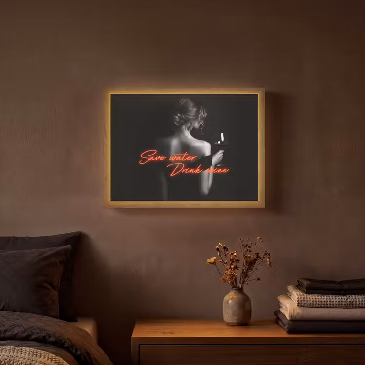 Wijn - Vrouw - Neon - Quote Light Box met batterij (Wandlamp) middel -sfeer4