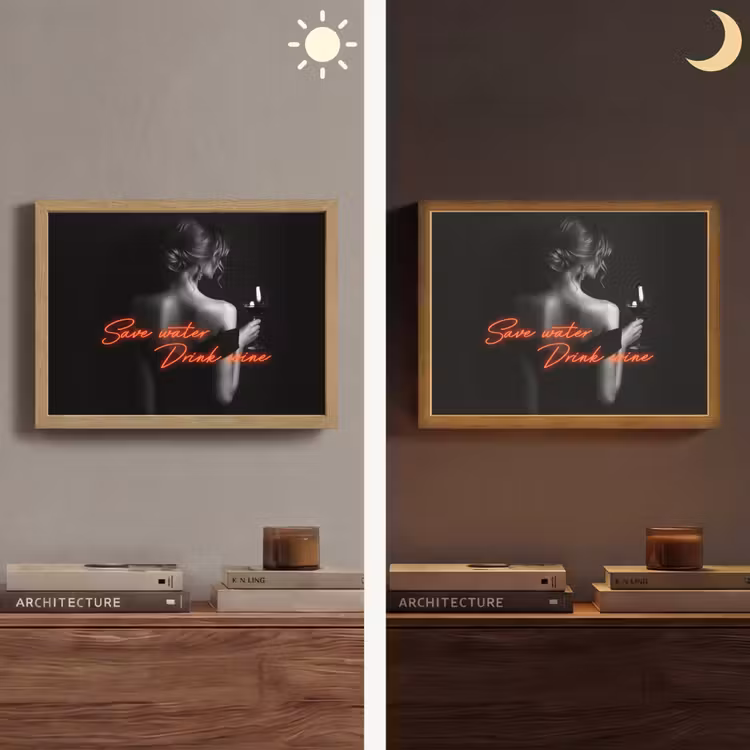 Wijn - Vrouw - Neon - Quote Light Box met batterij (Wandlamp) middel -sfeer3