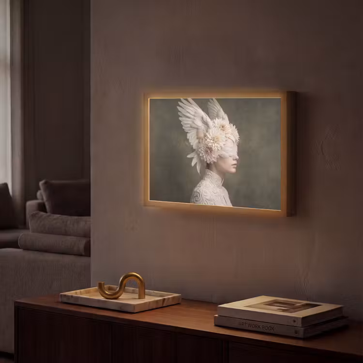 Vleugels - Vrouw - Wit Light Box met batterij (Wandlamp) middel -sfeer1