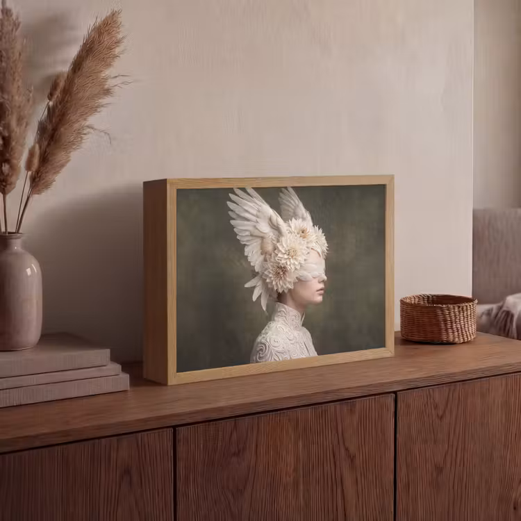 Vleugels - Vrouw - Wit Light Box met batterij (Wandlamp) middel -sfeer2