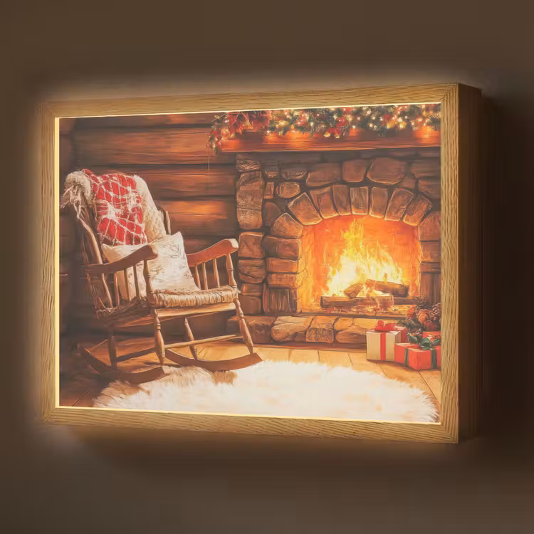Winter - Kerst - Huis - Openhaard Light Box met batterij (Wandlamp) middel -z3d_website