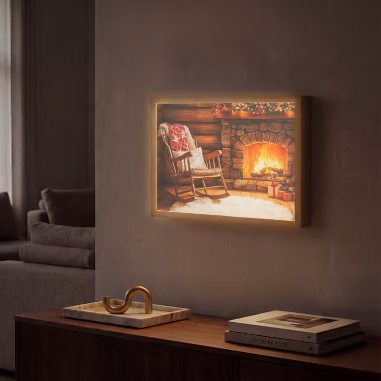 Winter - Kerst - Huis - Openhaard Light Box met batterij (Wandlamp) middel -sfeer1