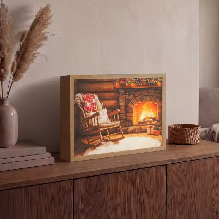 Winter - Kerst - Huis - Openhaard Light Box met batterij (Wandlamp) middel -sfeer2