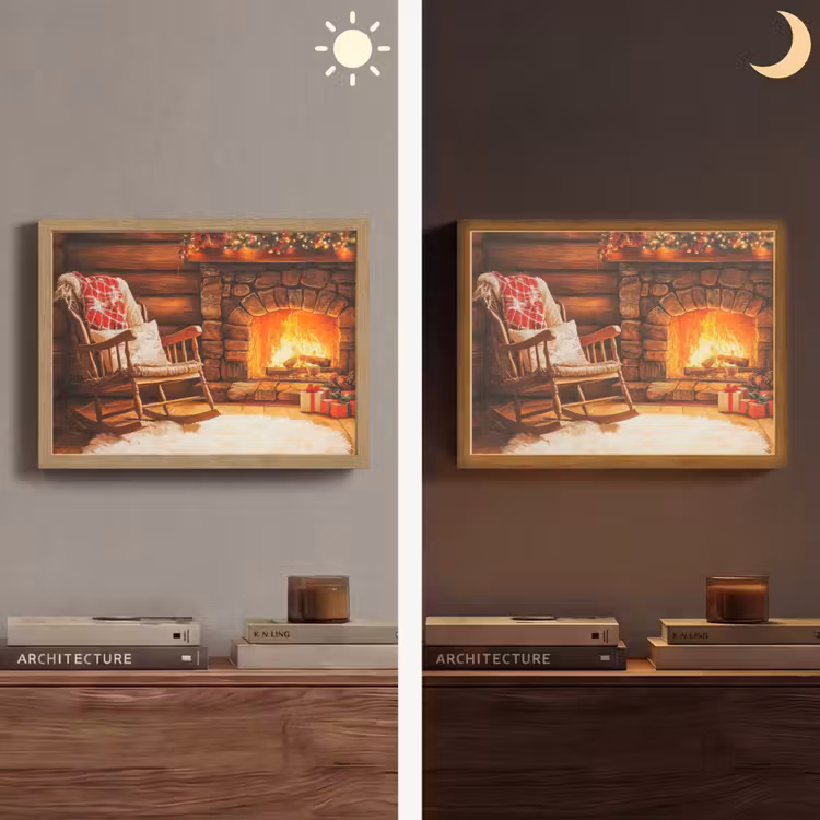 Winter - Kerst - Huis - Openhaard Light Box met batterij (Wandlamp) middel -sfeer3