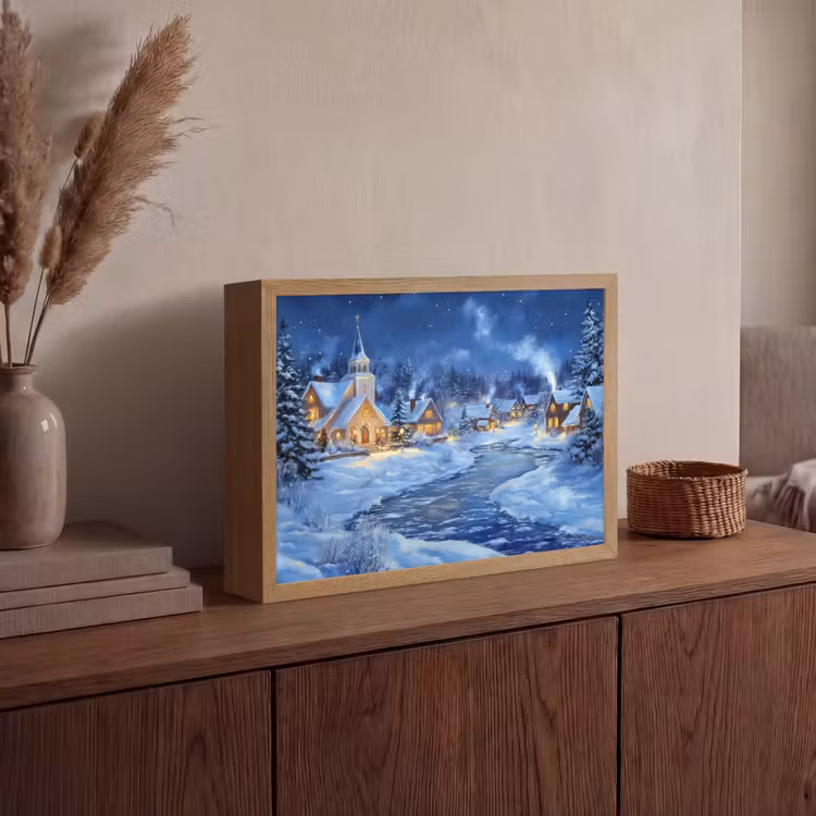 Winteravond - Kerstdorp - Donker Light Box met batterij (Wandlamp) middel -sfeer2