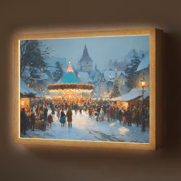 Winterkermis - Dorp - Kleurrijk Light Box met batterij (Wandlamp) middel -z3d_website