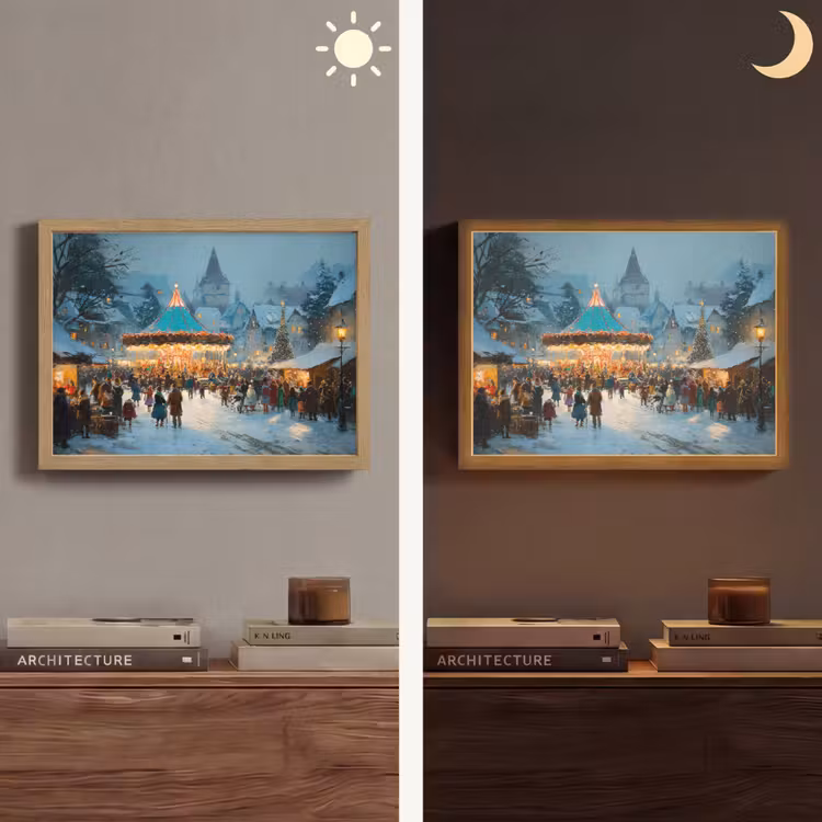 Winterkermis - Dorp - Kleurrijk Light Box met batterij (Wandlamp) middel -sfeer3