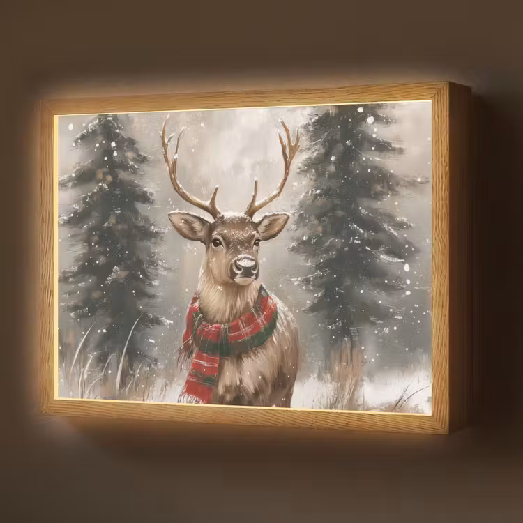Winter - Bos - Rendier - Donker Light Box met batterij (Wandlamp) middel -z3d_website