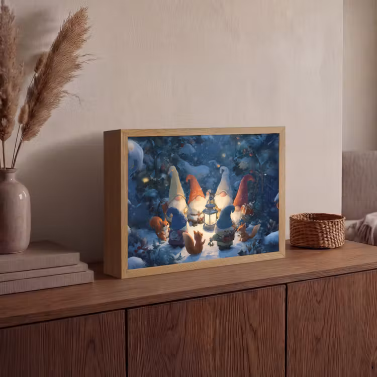 Winter - Gnooms - Eekhoorns - Meerkleurig Light Box met batterij (Wandlamp) middel -sfeer2