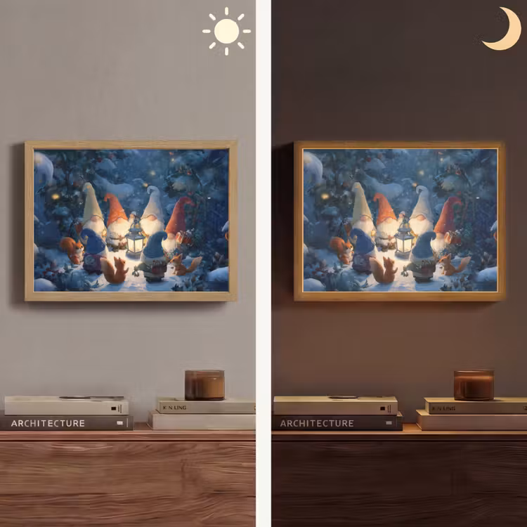 Winter - Gnooms - Eekhoorns - Meerkleurig Light Box met batterij (Wandlamp) middel -sfeer3