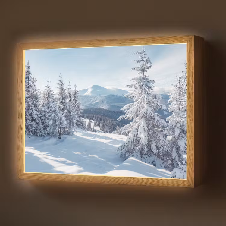 Winterlandschap - Natuur - Berg - Bomen - Sneeuw Light Box met batterij (Wandlamp) middel -z3d_website