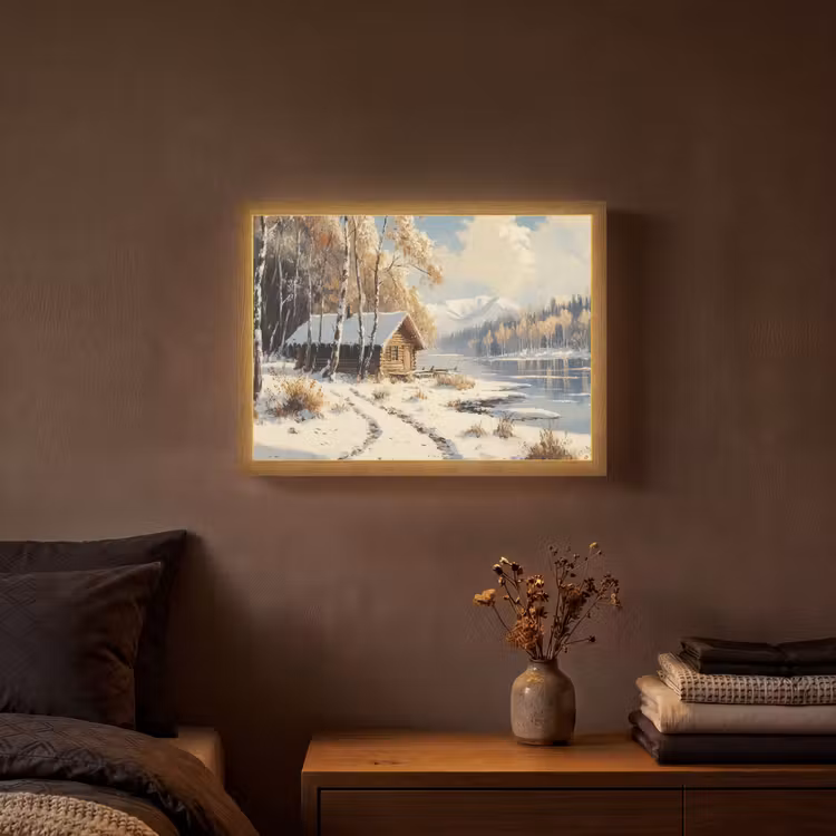 Winter - Sneeuw - Huis - Natuur Light Box met batterij (Wandlamp) middel -sfeer4