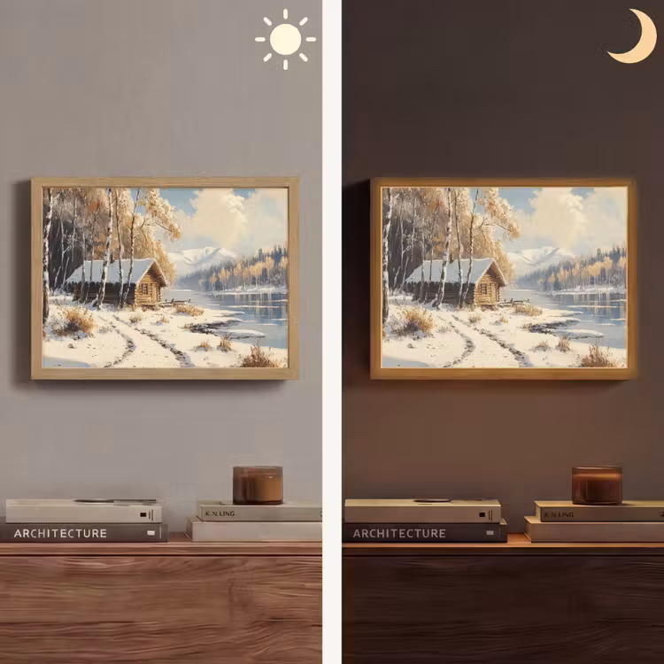 Winter - Sneeuw - Huis - Natuur Light Box met batterij (Wandlamp) middel -sfeer3