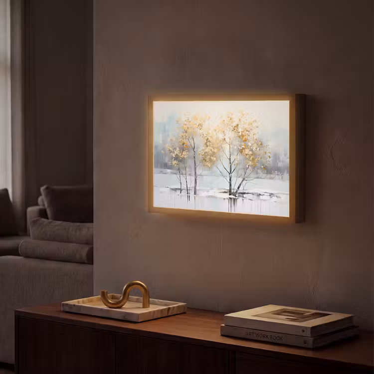Winter - Bomen - Natuur - Acryl - Kunst Light Box met batterij (Wandlamp) middel -sfeer1