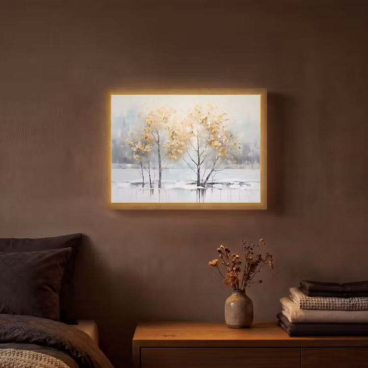 Winter - Bomen - Natuur - Acryl - Kunst Light Box met batterij (Wandlamp) middel -sfeer4