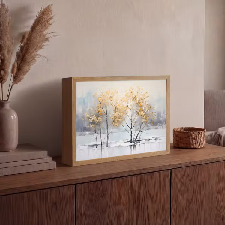 Winter - Bomen - Natuur - Acryl - Kunst Light Box met batterij (Wandlamp) middel -sfeer2