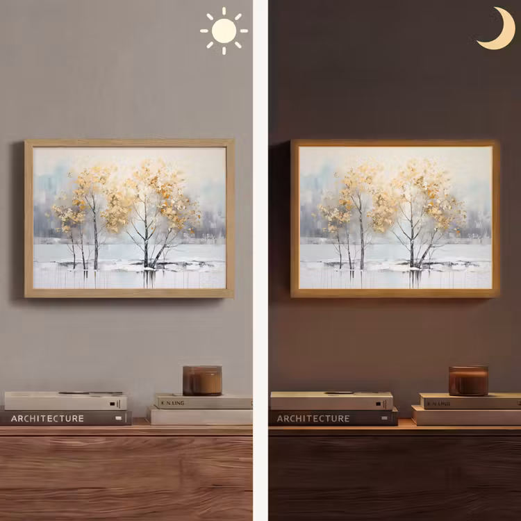 Winter - Bomen - Natuur - Acryl - Kunst Light Box met batterij (Wandlamp) middel -sfeer3