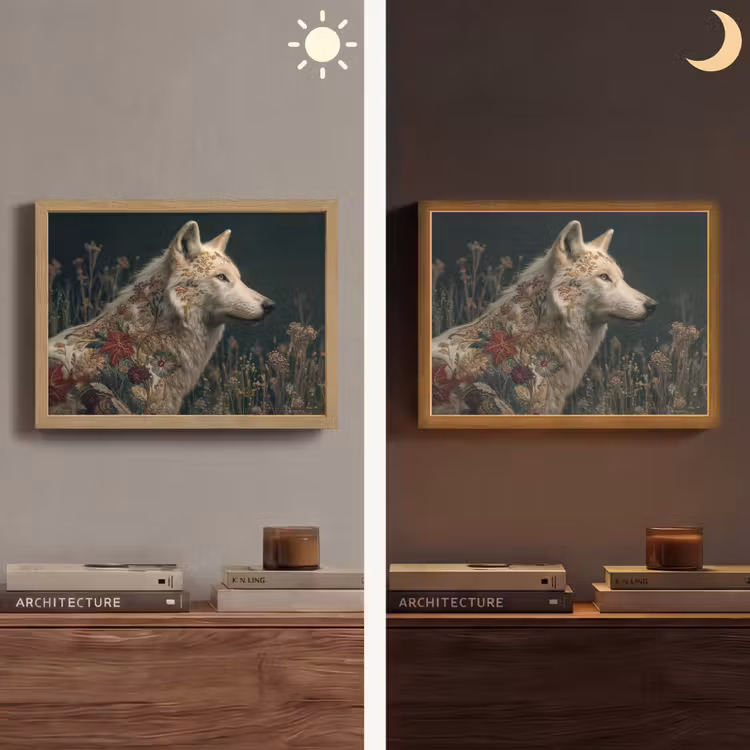 Wolf - Bloemen - Natuur Light Box met batterij (Wandlamp) middel -sfeer3