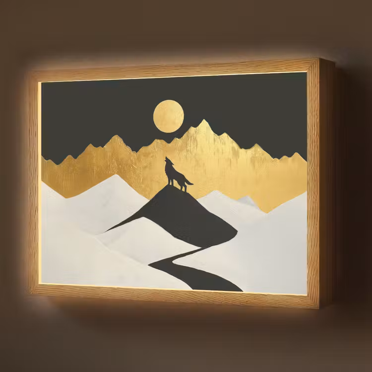 Wolf - Bergen - Maan - Zwart Light Box met batterij (Wandlamp) middel -z3d_website