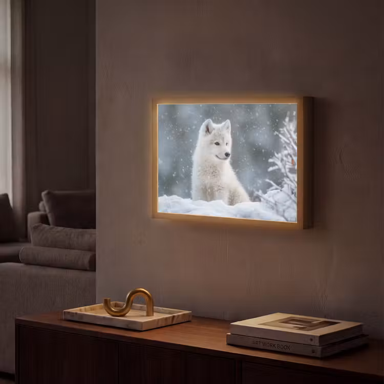 Wolf - Pup - Sneeuw Light Box met batterij (Wandlamp) middel -sfeer1