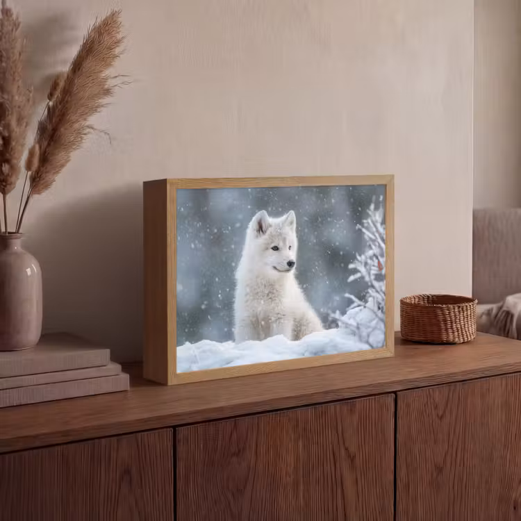 Wolf - Pup - Sneeuw Light Box met batterij (Wandlamp) middel -sfeer2