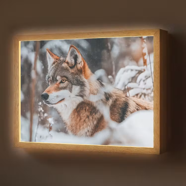 Wolf - Sneeuw - Winter - Dieren - Natuur - Sneeuw Light Box met batterij (Wandlamp) middel -z3d_website